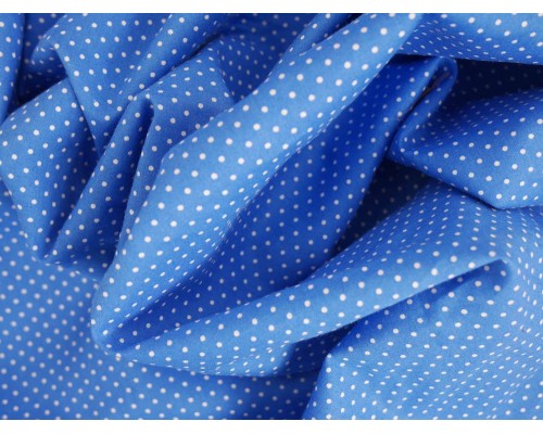 Printed Cotton Poplin Fabric - Blue with White Polka dots
